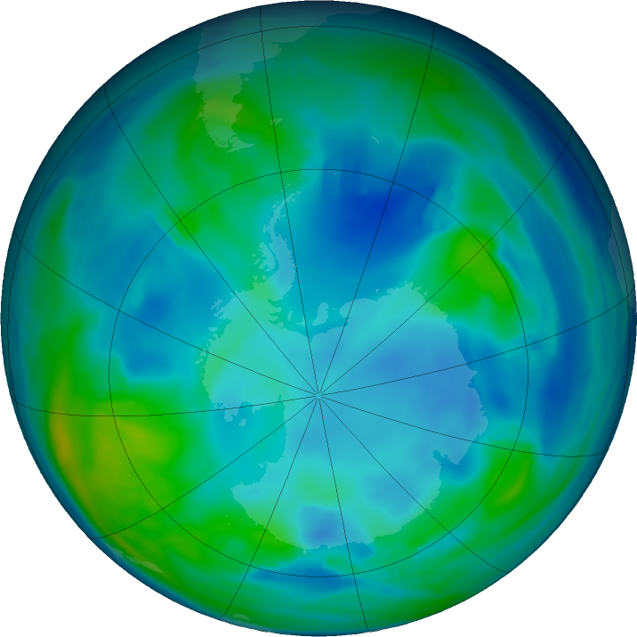 Antarctic ozone map for 22 May 2022